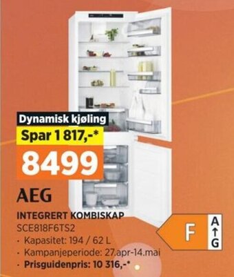 POWER AEG INTEGRERT KOMBISKAP SCE818F6TS2 tilbud