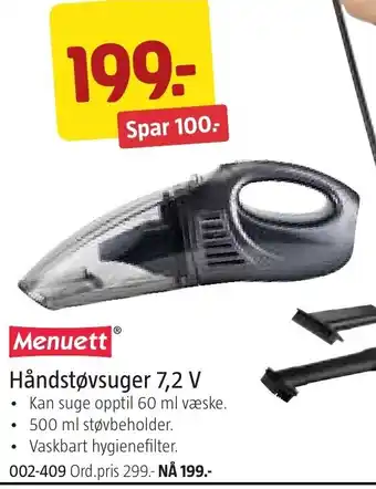 Jula Menuett Håndstøvsuger 7,2 V tilbud