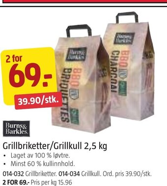 Jula Burns & Barkles. Grillbriketter/Grillkull 2,5 kg tilbud
