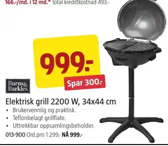 Jula Burns& Barkles. Elektrisk grill 2200 W, 34x44 cm tilbud
