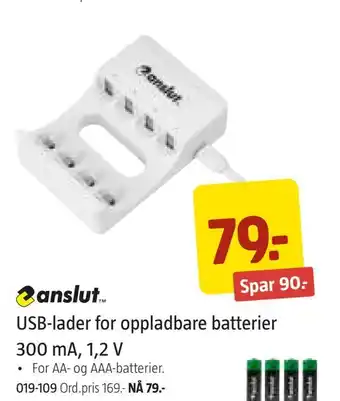 Jula Usb-lader for oppladbare batterier 300 ma, 1,2 v tilbud