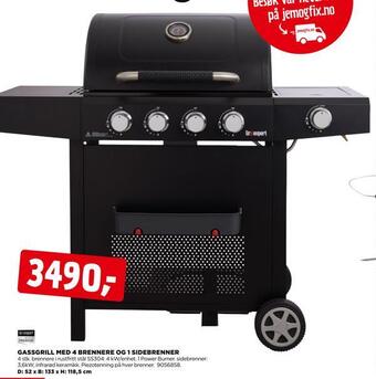 jem & fix Gassgrill med 4 brennere og 1 sidebrenner tilbud