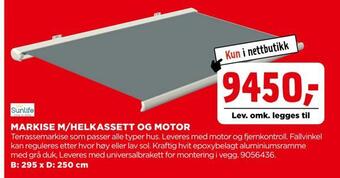 jem & fix Markise m/helkassett og motor tilbud