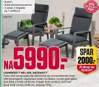 Europris LOUNGESETT BEL-AIR, ANTRASITT tilbud