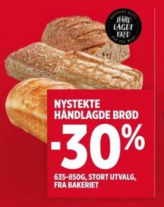 Meny NYSTEKTE HÅNDLAGDE BRØD tilbud