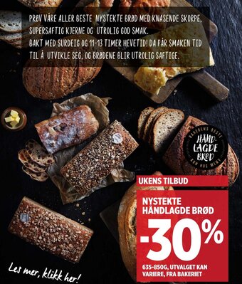 Meny NYSTEKTE HÅNDLAGDE BRØD tilbud