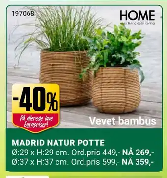 Europris Madrid natur potte tilbud