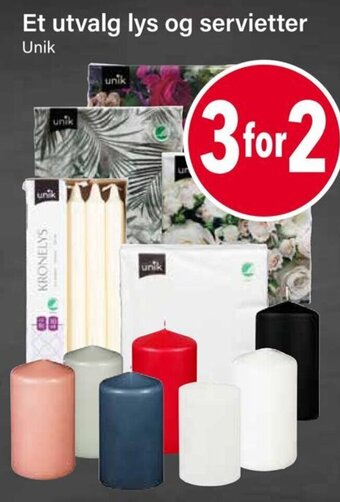 Nærbutikken Et utvalg lys og servietter tilbud