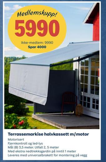 Obs Bygg Terrassemarkise halvkassett m/motor tilbud