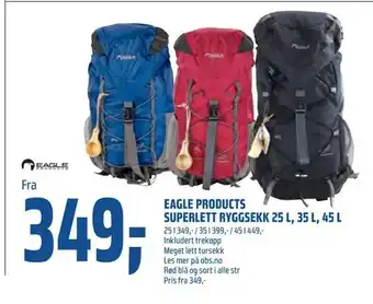 Eagle products superlett ryggsekk 25 l, 35 l, 45 l
