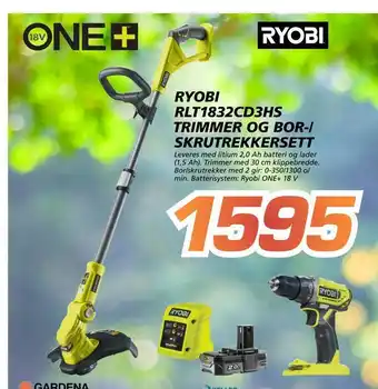 Coop Byggmix Ryobi rlt1832cd3hs trimmer og bor-/ skrutrekkersett tilbud