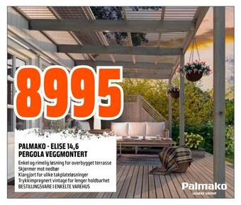 Obs Bygg Palmako - elise 14,6 pergola veggmontert tilbud