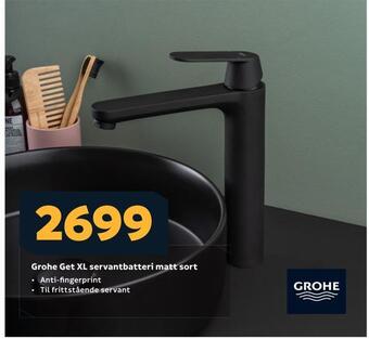 Megaflis Grohe get xl servantbatteri matt sort tilbud