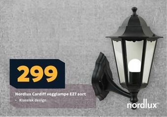 Megaflis Nordlux cardiff vegglampe e27 sort tilbud