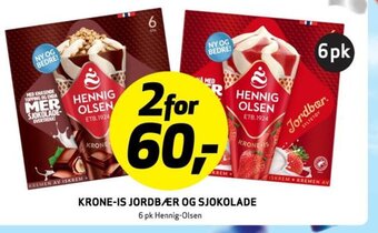 Bunnpris KRONE-IS JORDBÆR OG SJOKOLADE 6 pk Hennig-Olsen tilbud
