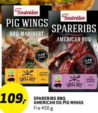 Bunnpris SPARERIBS BBQ AMERICAN OG PIG WINGS Fra 450 g tilbud