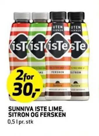Bunnpris SUNNIVA ISTE LIME, SITRON OG FERSKEN 0,5 L tilbud