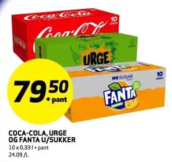 Bunnpris COCA-COLA, URGE OG FANTA U/SUKKER 10 x 0,33l+pant tilbud