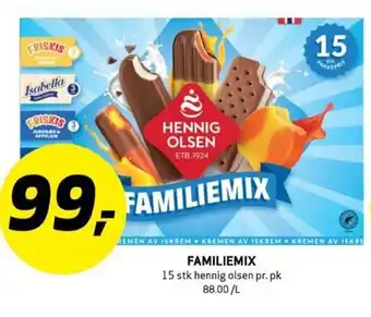 Bunnpris FAMILIEMIX 15 stk hennig olsen tilbud