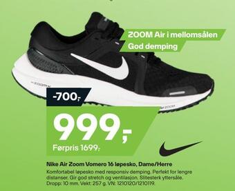 XXL Sport Nike air zoom vomero 16 løpesko, dame/herre tilbud