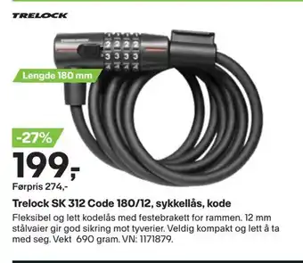 XXL Sport Trelock sk 312 code 180/12, sykkellås, kode tilbud