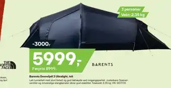 XXL Sport Barents dovrefjell 3 ultralight, telt tilbud