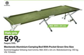 Mackenzie aluminium camping bed with pocket green one size