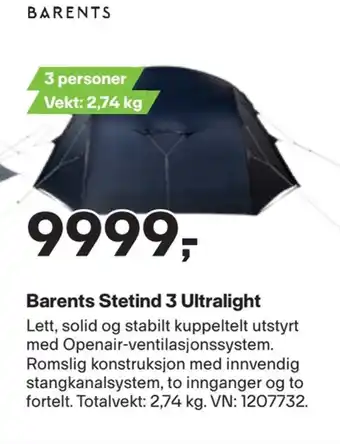 XXL Sport Barents stetind 3 ultralight tilbud
