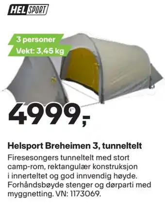 XXL Sport Helsport breheimen 3, tunneltelt tilbud