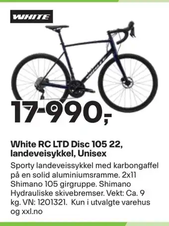 XXL Sport White rc ltd disc 105 22, landeveisykkel, unisex tilbud