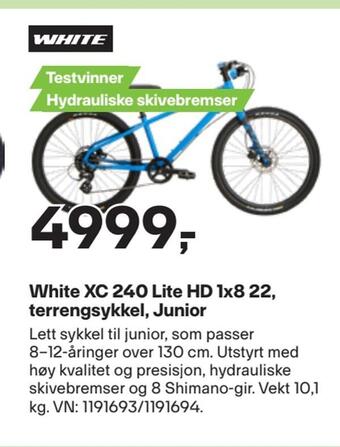 XXL Sport White xc 240 lite hd 1x8 22, terrengsykkel, junior tilbud