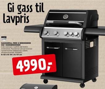 jem & fix Gassgrill med 4 brennere og 1 sidebrenner tilbud