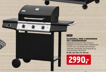 jem & fix Gassgrill med 3 brennere og 1 sidebrenner tilbud