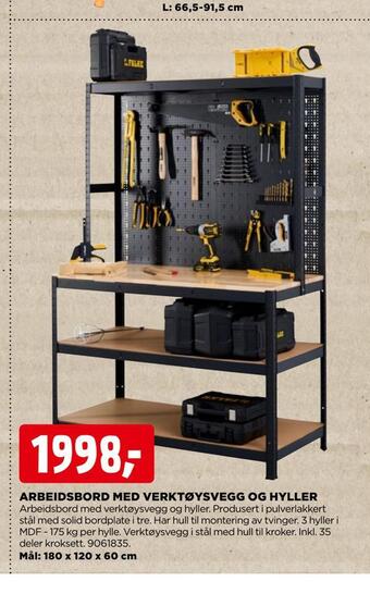 jem & fix Arbeidsbord med verktøysvegg og hyller tilbud