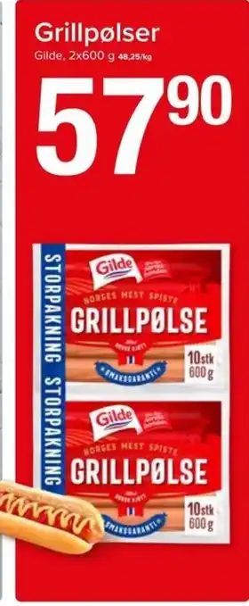 Spar Grillpølser Gilde, 2x600 g tilbud