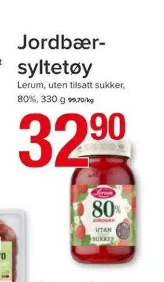 Spar Jordbær-syltetøy Lerum, uten tilsatt sukker, 80%, 330 g tilbud