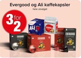 Spar Evergood og Ali kaffekapsler hele utvalget tilbud