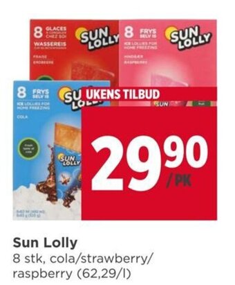 Meny Sun Lolly 8 stk, cola/strawberry/ raspberry (62,29/ l ) tilbud