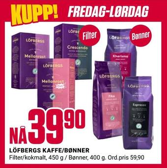 Europris Löfbergs kaffe/bønner tilbud
