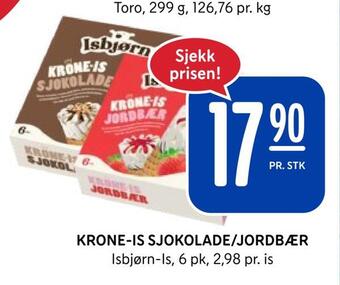 Rema 1000 Krone-is sjokolade/jordbær tilbud