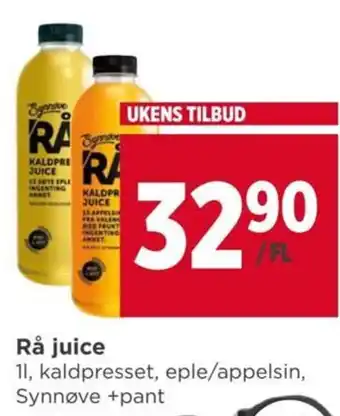 Meny Rå juice 1 l, kaldpresset, eple/appelsin, Synnøve +pant tilbud