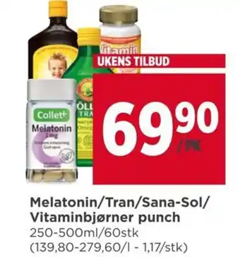 Meny Melatonin/Tran/Sana-Sol/ Vitaminbjørner punch 250-500ml/60stk tilbud