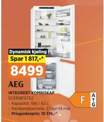 POWER AEG INTEGRERT KOMBISKAP SCE818F6TS2 tilbud