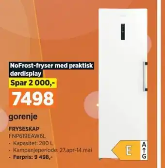 POWER gorenje FRYSESKAP FNP619EAW6L tilbud