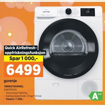 POWER gorenje TØRKETROMMEL DNEP92GN tilbud