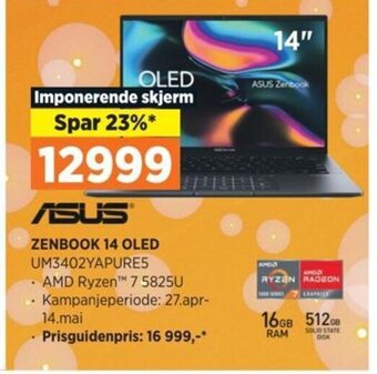 POWER ASUS ZENBOOK 14 OLED UM3402YAPURE5 tilbud