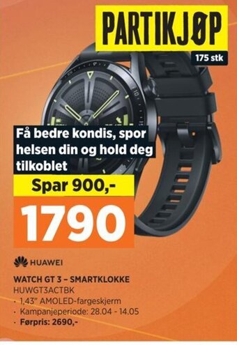 POWER HUAWEI WATCH GT 3-SMARTKLOKKE HUWGT3ACTBK tilbud