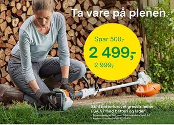 Felleskjøpet Stihl batteridrevet gresstrimmer fsa 57 med batteri og lader tilbud