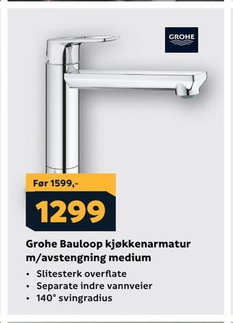 Megaflis Grohe bauloop kjøkkenarmatur m/avstengning medium tilbud