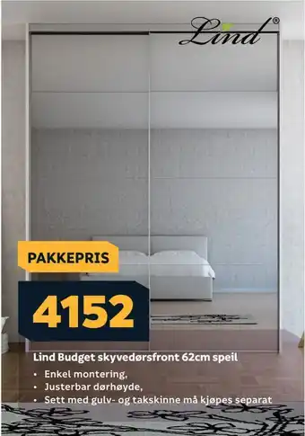 Megaflis Lind budget skyvedørsfront 62cm speil tilbud